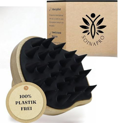 Soinapro Kopfhaut Massagebürste, Kopfmassage Bürste aus Bambus mit Anti-Schuppen Effekt, Shampoo bürste zum Duschen, Haarwaschbürste für Gesundes Haarwachstum, Scalp Massager - Schwarz