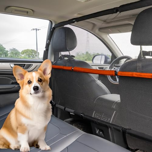 Furggis Dog Barrier for Car, 50 Wide SUV Dog Barrier for Cargo Area & 2nd 3rd Row Seats, Sturdy Dog Barrier for Small SUV & Truck with See-Through Net Mesh, Back Seat Divider for Mid-Sized Vehicle