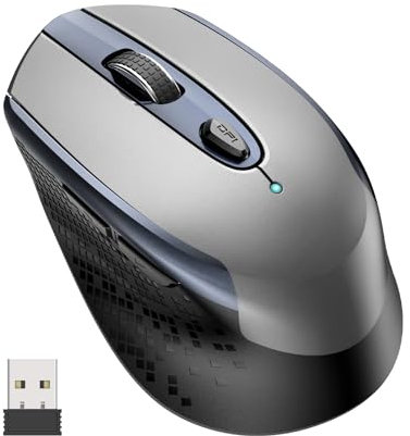 Wireless Mouse, 6 Efficient Buttons, 2.4GHz with USB Mini Receiver, Suitable for Hand Size & Comfortable Grip, Silent Design, Optical Tracking for Laptop PC Computer Tablets Windows Linux, Gray