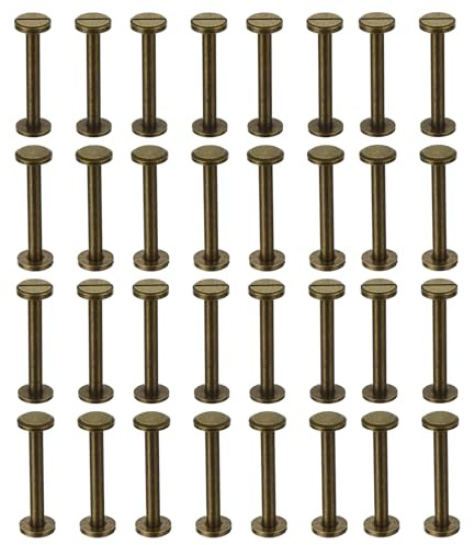 PATIKIL 25 Sets Chicago Screws, 30mm L Chicago Screw Slotted Binding Post Screw Bolts Rivets Brass Fasteners Connectors for Leather Belt Scrapbook Photo Albums, Bronze