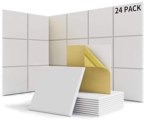 Suzao Paneles Acústicos Autoadhesivos Set de 24 Espumas Acústicas, Densidad 213 kg/m³, NRC 0.90, 100% Fibra de Poliéster, Paneles Acusticos de Pared para Decoración de Juegos, Oficinas, Estudios