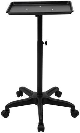 WooDerson Frisörvagn med hjul, kosmetisk vagn, arbetsvagn, höjdjusterbar 64–108 cm, maximal lastkapacitet 6 kg, brickstorlek 45 x 33 cm, för hårfärgningsmaterial och verktyg (svart)