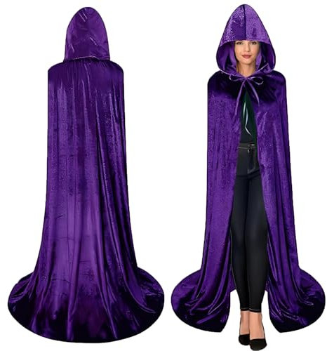 Cape de Déguisement d'halloween, Cape à Capuche pour Halloween, Cape à Capucho Déguisement Adulte, Cape Sorcier, Halloween Cosplay, Déguisement pour Halloween, Bal Masqué (Violet,130cm)