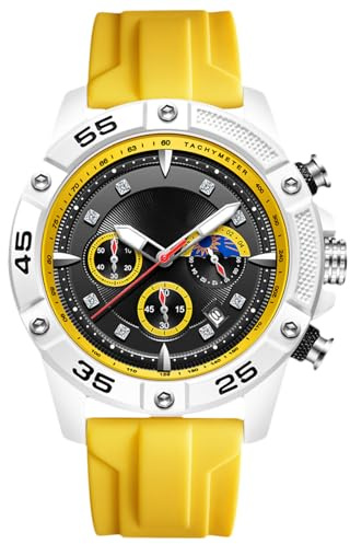 RORIOS Orologio da Polso Elegante da Uomo Orologi Casual Sportivi Orologio Analogico Quarzo Orologio Multifunzionale Cronografo con Cinturino in Silicone Giallo
