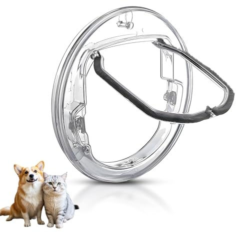 Katzenklappe mit 4-Wege-Schloss, Wetterfeste Katzentür Hundeklappe Rund für Fenster Haustiertüren und Schiebetür, Haustierklappe Glastür für Türen und Magnetsteuerung für Katzen, kleine Hunde, Welpen
