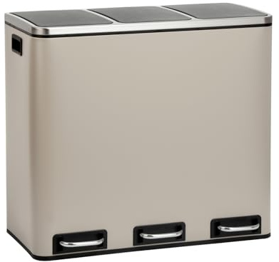 SVITA TM3X18 Mülleimer mit 3 Fächern Papierkorb 54L Treteimer Abfalleimer Recycling Mülltrennung 3 x 18 Liter pulverbeschichteter Stahl Taupe mit Griffen