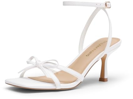 DREAM PAIRS eleganta rosettband-kattunge-klacksandaler för kvinnor | Fyrkantig öppen tå ankelrem klänning klackar, bekväma sandaler för brud med klackar för bröllop och formella festtillfällen