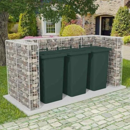 ZQQLVOO Triple Wheelie Bin Gabion Surround Steel 98.4x39.4x47.2 Galvanized Mesh Grid for Garden Storage and Outdoor Concealment