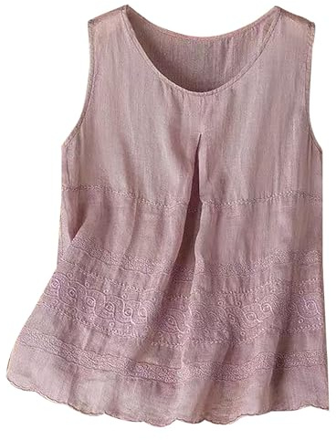 ZTFYKLIN Chaleco Mujer Verano De Tirantes Color Liso Para Con Bordado Algodón Y Lino (Purple, Xl) Hojas Blancas Vestidos 2025 Camiseta Manga Larga Naranja Sin T-Shirt Camisetas Mangas Camisa