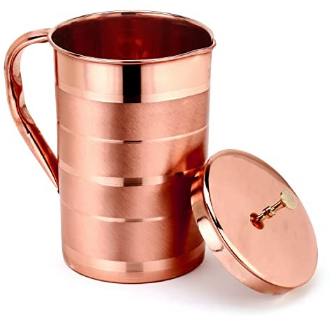 Zap Impex Kupferwasserkrug mit Deckel – 1,6 l (54 oz) – Reines Kupfer – Luxus – Krug für Wasser zu Hause, im Restaurant und in der Bar