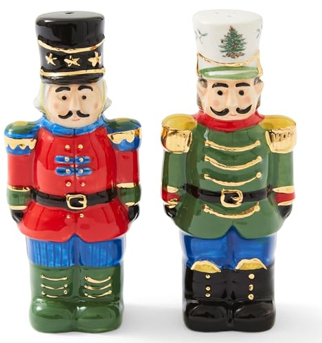 Spode Christmas Tree Collection Nutcracker Salt and Pepper Shaker Set, Green, Measures 4.5-Inches, Holiday Kitchen and Table Shaker, Festive Home Décor