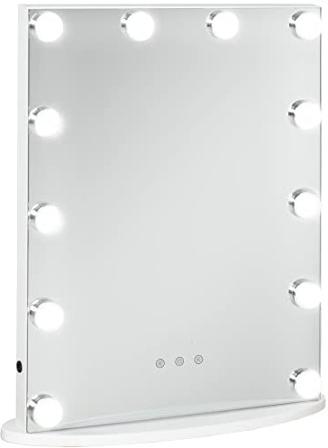 HOMCOM Espejo de Maquillaje Estilo Hollywood Espejo de Tocador con 12 Luces LED Ajustables en Brillo y Temperaturas de Color Interruptor Táctil 41,5x13,5x51 cm Blanco
