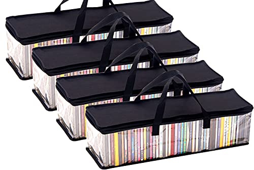 Imperius Lot de 4 sacs de rangement CD portables en PVC transparent, résistant à l'eau avec poignées, chacun peut contenir 48 CD, sac de transport en plastique transparent pour