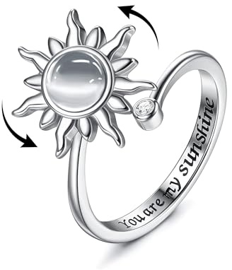 MILACOLATO Fidget Ring for Women Kids Girls Anxiety Rings Open Adjustable | Silver Sunflower Opal Moonstone Star Moon Snow Lotus Spinner Mood Knuckle Rings Jewellery