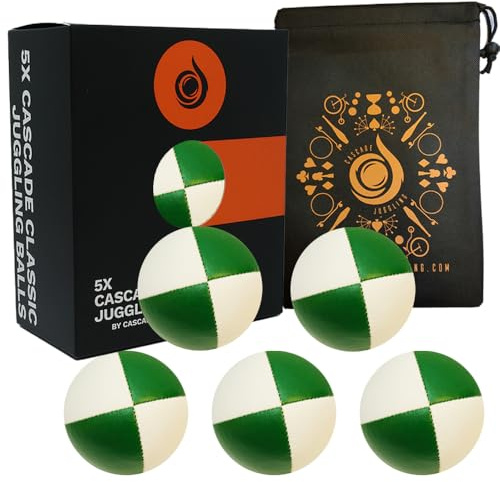 Cascade Juggling 5 x Pro 115g Thud Juggling Balls Set - Green and White with Carry Bag - Ideal for Beginners and All Ages