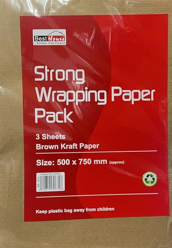 Orion Stationery 3 Sheets Strong Brown Kraft Wrapping Paper Pack - 500 X 750 mm, Kraft Paper Ideal for Packing, Moving, Gift Wrapping, Postal, Shipping, Parcel, Wall Art, Crafts, Table Cover/Runner