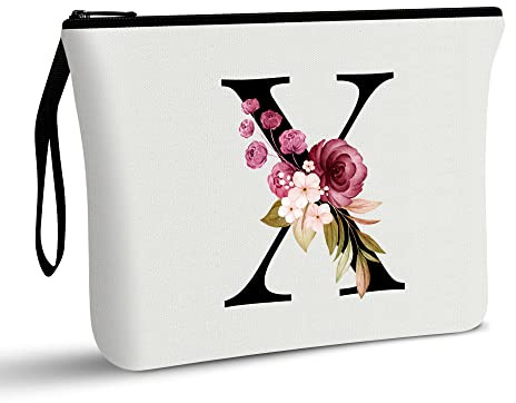 A-Z Personalized Makeup Bag, Birthday Gifts for Women Mom Bridesmaid (X) | Initial Gifts for Best Friend, Bride Girls, Cosmetic Bag