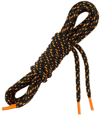 Les Lacets Français - Lacets ronds et très épais - RANDO - Pour des randonnées tout terrain - 170cm - 100% Polyester - Couleur : Noir/Orange - FABRIQUE EN FRANCE Entreprise Patrimoine Vivant