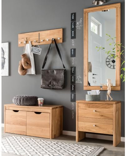 Lomadox Garderoben Set Eiche massiv 4-teilig mit Flurbank