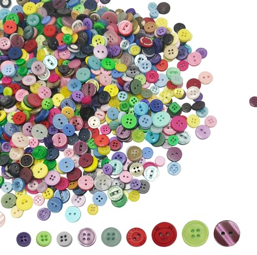 1500 Pcs Colorful Assorted Mixed Colours and Sizes Round Resin Craft Buttons - 2 and 4 Holes for Kids Crafts DIY Knitting Sewing Painting Handmade Projects