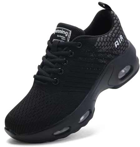 Womens Runnig Trainers Air Cushion Arch Support Memory Foam Mesh Cushioned Comfort Lace-up Tennis Walking Sneakers All Black UK 6
