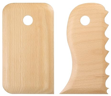 QUARKZMAN 2pcs Outils de modelage en poterie en Bois de hêtre Outils de Profil ondulé pour poterie Texture Rib Bois de hêtre pour la Sculpture de céramique Argile