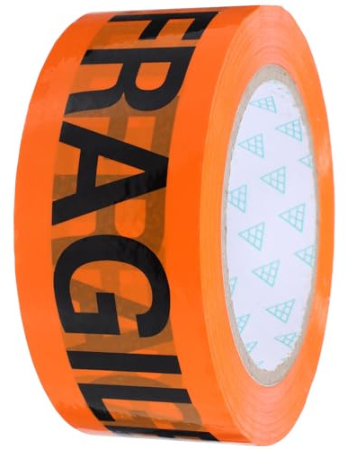 Gogogmee Ruban Adhésif Fragile D’emballage 4,8 Cm x 100 M, Bande Autocollante Orange Texte Noir, Adhésif Résistant Pour Signalisation Colis, Fournitures D’emballage Pour Petites Entreprises
