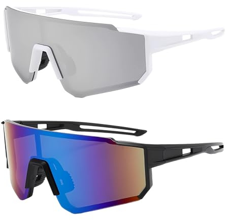 DabbOo 2 PCS Occhiali da Sole Sportivi Occhiali da Ciclismo Polarizzati Antivento Occhiali Protettivi UV400 per Ciclismo, Corsa, sci e Altre Attività All'aperto
