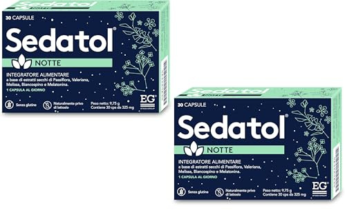 EG Sedatol Notte | Melatonina, Estratti di Passiflora, Valeriana, Melissa, Biancospino | Migliora la Qualità del Sonno, Naturalmente e Senza Creare Abitudine | 60 Capsule