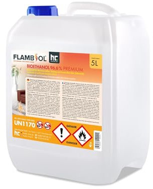 Höfer Chemie 1 x 5 L FLAMBIOL® bioéthanol 96,6% Premium pour cheminée à l'éthanol, feu de Table à l'éthanol et cheminée au bioéthanol
