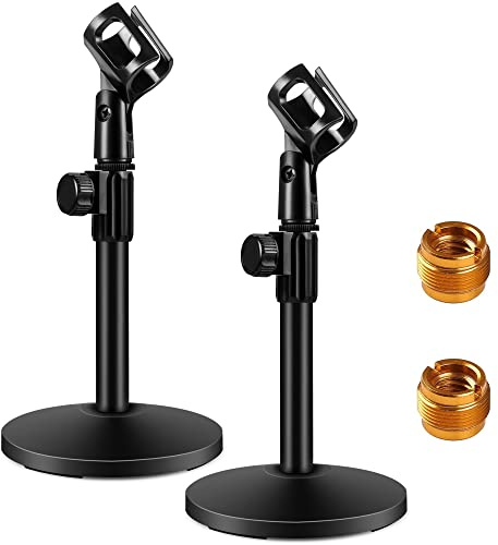 InnoGear Desktop Microphone Stand, 2 Pack Upgraded Adjustable Table Mic Stand with Mic Clip and 5/8 Male to 3/8 Female Screw for Blue Yeti Snowball Spark & Other Microphone