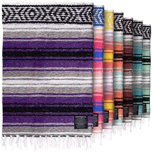 Authentic Extra Large Mexican Blanket (71x47) - Handwoven Yoga Blanket, Serape Blanket - Artisanal Falsa Blanket, Beach Blanket, Camping Blanket, Picnic Blanket, Outdoor Blanket (Purple)