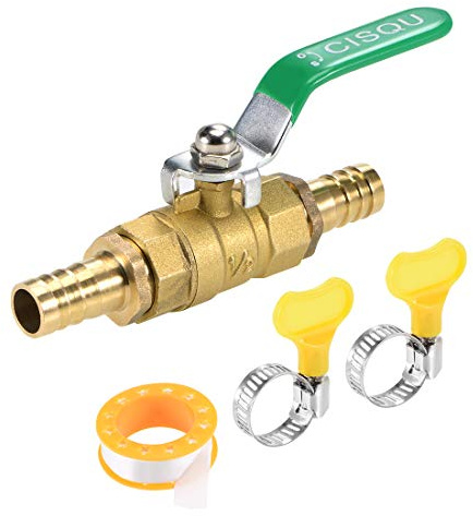 Sourcing map Vanne d'arrêt à boisseau sphérique 14 mm pour tuyau d'arrosage 14 mm, raccords de tuyau, valve en laiton avec colliers de serrage et ruban d'étanchéité fileté, 1 lot