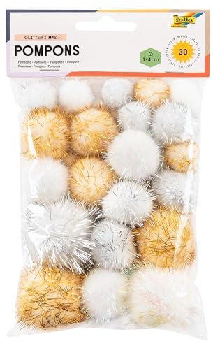 folia 50313 - Pompons Glitter X-Mas, 30 flauschige Bällchen sortiert in verschiedenen Größen und Farben, ideal für farbenfrohe Bastelarbeiten