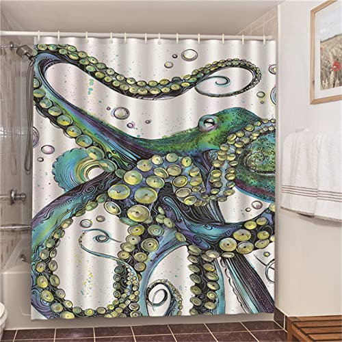 Duschvorhang 300x180cm, Krake Duschvorhänge Antischimmel Wasserdicht Gewichteter Polyester Stoff, Waschbar, Textil Badvorhang für Dusche und Badewanne Dekor 3D Shower Curtains mit Haken
