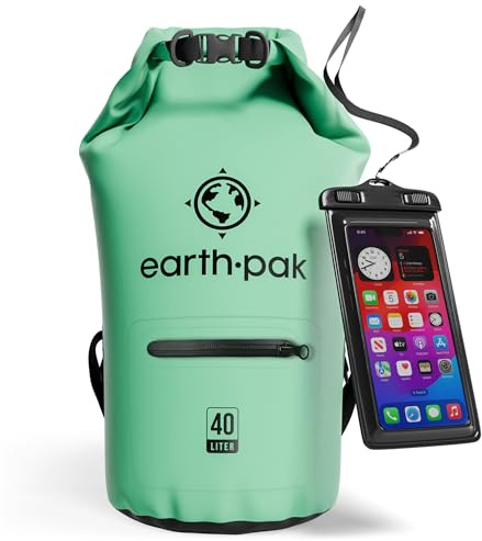 Earth Pak - Sac imperméable – Sac étanche avec fermeture pliable permettant de garder votre équipement au sec pour le bateau, la randonnée, le camping et la pêche avec étui imperméable pour téléphone.