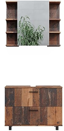 Vicco Set di mobili da bagno Ilias, Rovere rustico, 2 parti, mobile base 80 cm