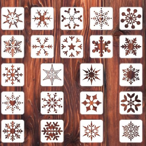 Qpout 22 st stora snöflingestenciler, 19,8 x 19,8 cm jul snöflinga schabloner mall för målning, snöflinga schabloner för hantverk återanvändbar, snöflinga schablon för målning på träväggar glasfönster
