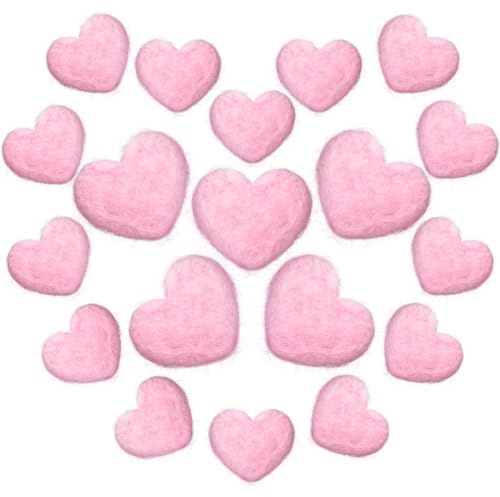 Irenare 20 Pieces Valentine Felt Hearts 30 mm 50 mm Hearts for Crafts Felt Heart Garland Felted Vase Filler Beads Pom Pom Heart Shape Wool Balls Ornaments for Home Decor Garland Handcraft DIY(Pink)
