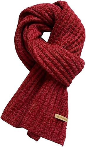 Strickschal Warm Langschal Gestrickt Winterschal Einfarbig Mode Groß Verdickt Wollschal Vintage Unisex Schals Deckenschal Halstuch für Damen Mädchen Herren Junge Geschenk (Weinrot,Einheitsgröße)