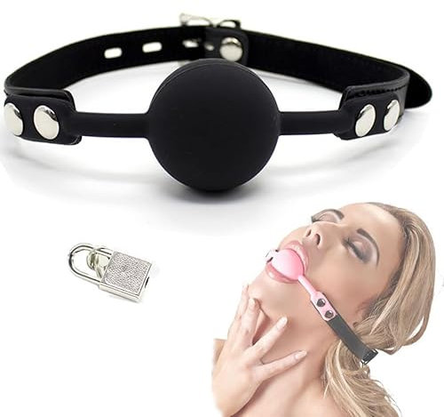 Vielretude Silikon Knebel Mundknebel Ball Gag Mit Schloss Einstellbar Fetisch Rollespiele SM Bondage Sex Spielzeug (Schwarz)