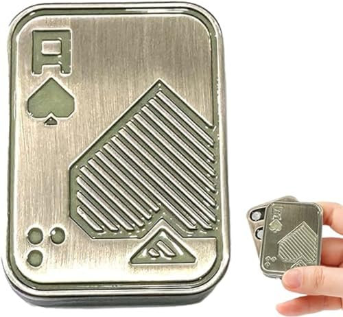 Bufccy Glow in Dark Metal Fidget Push Card, Poker Fidget Slider, Clicker for Adults Teens, Stress Anxiety ADHD Relief, Gift for Boyfriend, Husband and Father (Glow Silver)
