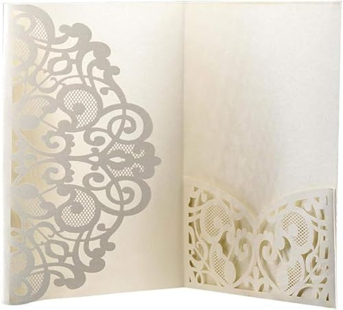 Biglietti di invito per matrimonio, 10 pezzi, tagliati al laser, design floreale, tascabili, per feste di fidanzamento, addio al nubilato, include copertine, inserti vuoti (busta non inclusa) (bianco