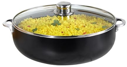 IMUSA 6.9Qt Bistro-Cera Aluminum Speckled Black Ceramic Caldero with Glass Lid, Nonstick Dutch Oven Pot for Rice, Family Meals, and Traditional Cooking, Black