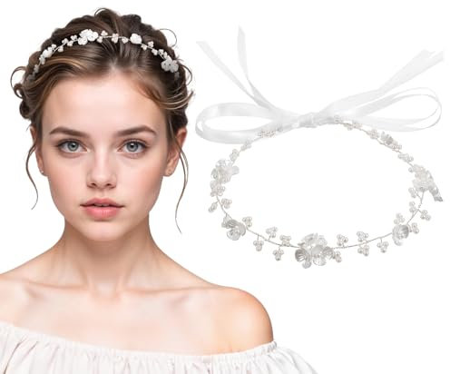 Bewudy Couronne de fleurs pour communion et fille - Couronne de fleurs blanches - Bandeau pour cheveux - Pour fête, photographie, anniversaire, mariage
