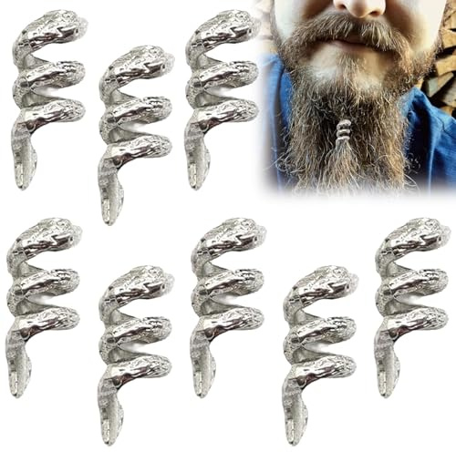 Alriedy 8-Piece Viking Beard Beads Set - Premium Beard Jewellery for Men | Adjustable Metal Clips for Dreadlocks, Braids & Beards | Dull Black | Includes Beard Elastics & Hair Beads