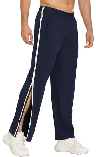 PINSPARK Men's Rehab Pants Side Zip Full Open Tear Away Trousers Post Surgery Hip Replacement Wheelchair Adaptive Clothing Elastic Waist Navy Blue XL