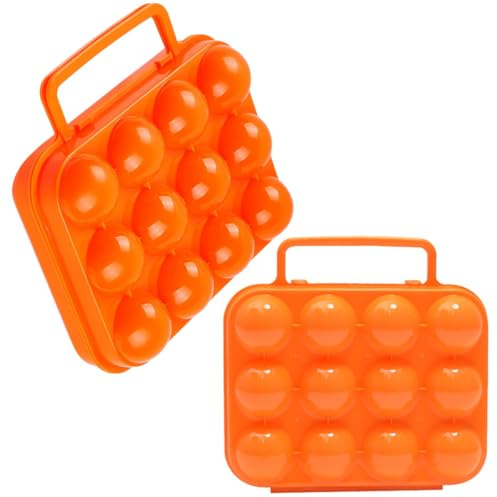 SHINEOFI Portable Plastic Egg Box 12-count with Handle Shockproof Outdoor and Indoor Egg Organizer Case 2pcs for Camping and Refrigerator