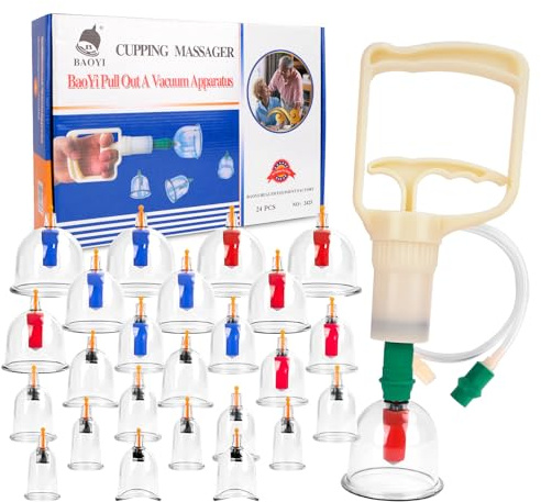 Coppette Massaggio, Coppettazione Massaggio Set Professionale 24 pezzi con Pompa a Vuoto - Tradizionale Cinese Terapia set di Coppettazione Set di Strumenti per Massaggio alla Schiena a Coppa Ventose