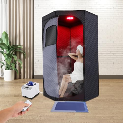 Sauna a vapore portatile, mini sauna per la casa, bagno a vapore rilassante per la casa, 1350 W, sauna a vapore con telecomando e sedia pieghevole, 9 livelli di calore, può alleviare l'affaticamento